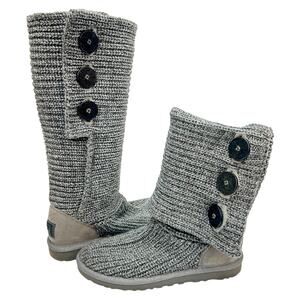 UGG Australia Classic Cardy Womens Knit Boots Gray 5819 Size 6 Sheepskin Lining